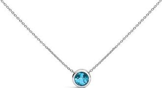 House of Brilliance 925 Sterling Silver 7MM Bezel Set Created Gemstone Pendant Necklace - 18 Inches in Blue Topaz at Nordstrom