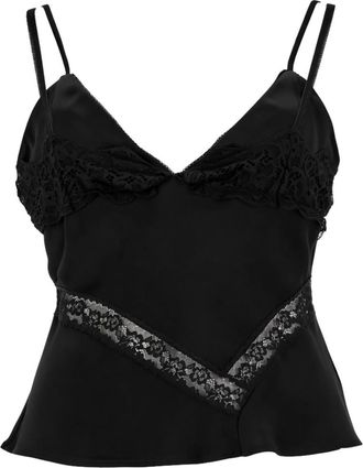 Msgm Black Lace V Neck Top