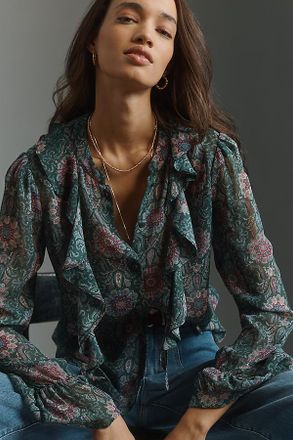 Paige Claude Silk Ruffled Long-Sleeve Blouse