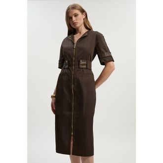 Karen Millen Cotton Utility Midi Dress in Chocolate at Nordstrom, Size 6