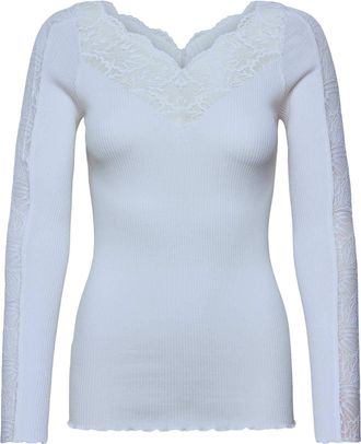 Rosemunde Spitzenshirt ROSEMUNDE Beatha lace longsleeve, Damen, Gr. XL, jeansblau, Obermaterial: 55% Seide, 45% Baumwolle, Shirts Spitzenshirt, elastisch weiche