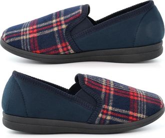 Generic Mens Slip On Slippers Size 6 Boys Slippers Size 14 Mens Memory Foam Slipper Carpet Slipper Slip in Check Upper Sizes 6-14 Red/Navy Blue 11 UK