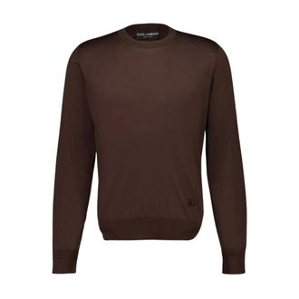 Dolce & Gabbana Round-neck Knitwear, male, Brown, M, Silk Crewneck Pullover