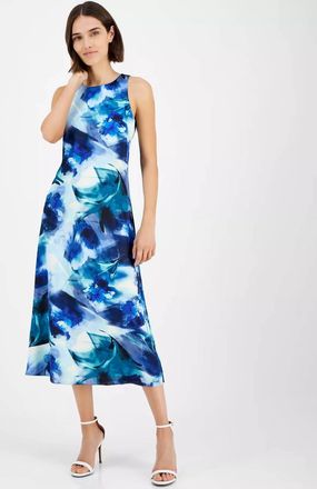 Anne Klein Sleeveless Printed Midi Dress In Blue Multi