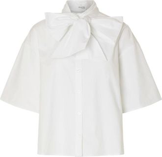 Selected Overhemden, Dames, Wit, XS, Katoen, Witte Strikblouse Elegante Stijl