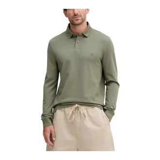 Tommy Hilfiger Polo Shirts, male, Green, Size: S Long Sleeve Round Neck Polo with Classic Collar