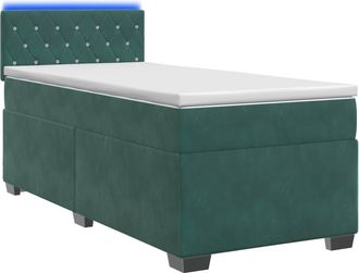 vidaXL Cama Con Base Tapizada, Colch&oacute;n Y Luz Led Verde Oscuro Vidaxl