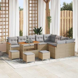 vidaXL Vidaxl - Conjunto De Sof&aacute; De Jard&iacute;n Con Coj&iacute;n 13 Pcs Beige Polirat&aacute;n