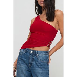 Princess Polly Machiatto One-Shoulder Asymmetric Jersey Top in Red at Nordstrom, Size 4