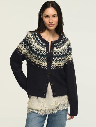 Lucky Brand Womens Fair Isle Cardigan
