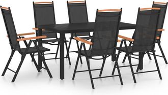 vidaXL Juego De Comedor Para Jard&iacute;n De 7 Piezas Aluminio Negro Vidaxl