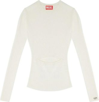 Diesel Geribbelde trui met cut-out detail - Dames - Longsleeves - Wit - S - Wol - Tops