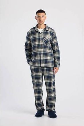 America Today flanellen pyjamabroek Nathan donkerblauw/wit/geel