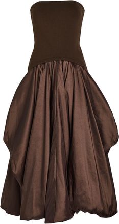 SIMKHAI Izzy Strapless Ribbed-knit and Shell Midi Dress - Brown - S (UK8-10 / S)