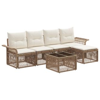 vidaXL Conjunto De Sof&aacute;s De Jard&iacute;n 6 Pcs Beige Rat&aacute;n Sint&eacute;tico Vidaxl