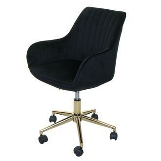 Hhg Hhg - Silla De Oficina 016, Silla Giratoria Silla De Escritorio Silla Reclinable, De Terciopelo Con Reposabrazos Base De Oro, Negro