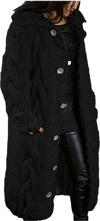 Generic Cardigan Womens Long Chunky Knit Cardigans Winter Warm Chunky Cardigan Oversize Knitted Coats Thick Pullover Open Front Long Knitted Jacket with Pocke
