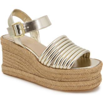 Kenneth Cole Shelby Espadrille Wedge Sandal in Light Gold Pu at Nordstrom Rack, Size 11