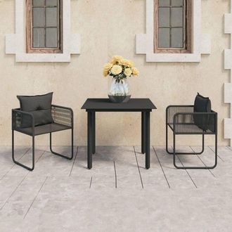 vidaXL 3 Pcs Dining Set Para Black Pvc Vime Garden
