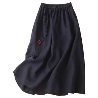 Generic Linen Skirt Womens Knee-Length Midi Skirt A Line Trouser Skirt Midi Skirt Skirts Sexy with Buttons Wrap Skirt for Women Skirt Casual Skirt Plain Autum
