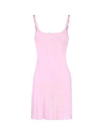 Courr&egrave;ges Pink Silk Embroidered Logo Mini Dress