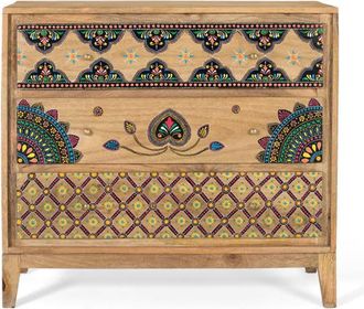Giner&Colomer Cómoda en madera maciza de mango con detalles pintados a mano
