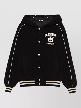 Icecream hooded cotton bomber jacket striped trims