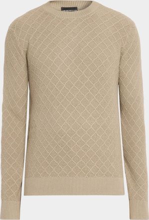 Emporio Armani Men & apos;s Wool-Cashmere Grid Jacquard Crewneck Sweater