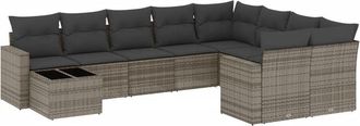 vidaXL Set De Sof&aacute;s De Jard&iacute;n 10 Pzas Con Cojines Rat&aacute;n Sint&eacute;tico Gris Vidaxl