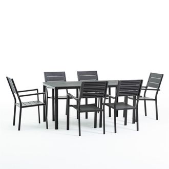 Siediti Fuori e Dentro Conjunto de acero y resina mesa rectangular + 6 sillas antracita