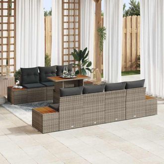 vidaXL Conjunto De Sof&aacute; De Jard&iacute;n 8 Pcs Gris Polirat&aacute;n Vidaxl