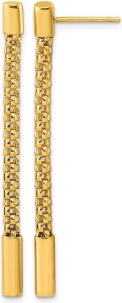 Diamond2Deal 18K Yellow Gold Popcorn Mesh with Bar Dangle Post Earrings