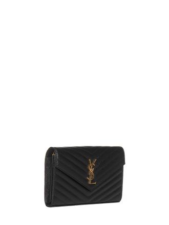 Saint Laurent Womens Chain Pouch Cassandre Black Calfskin Leather