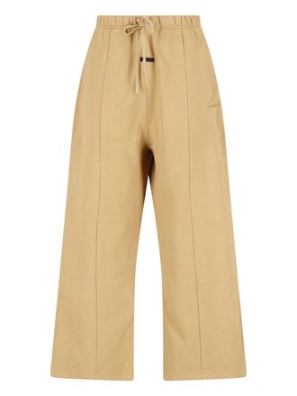 Fear of God Beige Wide-Leg Cropped Tonal Embroidered Trousers