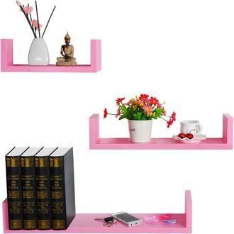 Woltu Woltu Mensole Da Muro Forma U Scaffale A Parete Set Di 3pz Rosa