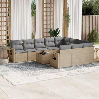 vidaXL Set De Sof&aacute;s De Jard&iacute;n 11pzas Con Cojines Rat&aacute;n Sint&eacute;tico Beige Vidaxl
