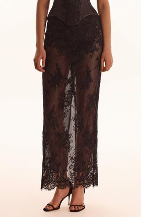 Milla Semi-Sheer Lace Evening Occasion Maxi Skirt in Black at Nordstrom, Size 12