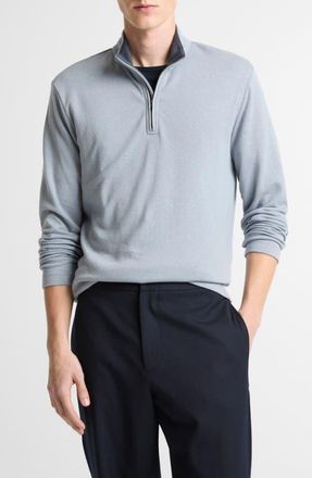 Vince Double Face Cotton Blend Quarter Zip Pullover in Steel Blue/Studio at Nordstrom, Size Xx-Large