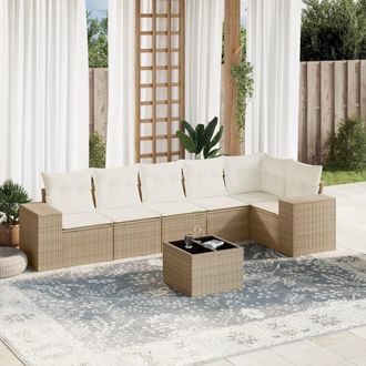 vidaXL Vidaxl - Set Sof&aacute;s De Jard&iacute;n 7 Piezas Y Cojines Rat&aacute;n Sint&eacute;tico Beige