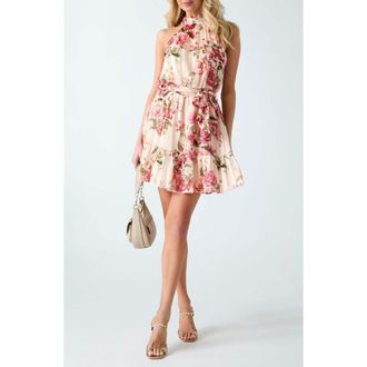 Guess Daniele Floral Print Sleeveless Mindress in Floral Pink at Nordstrom, Size Large