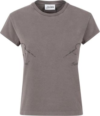 Jean Paul Gaultier Stretch Katoen Baby T-shirt Geborduurd - Dames - T-shirts - Grijs - L - Katoen - Tops