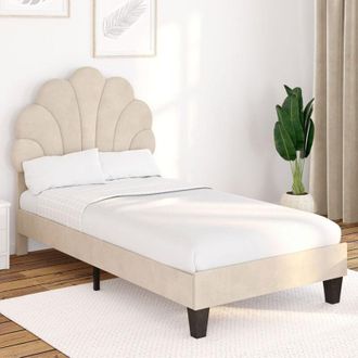 IDMarket Cama Individual Amanda 90 X 190 Cm Con Somier De Terciopelo Beige
