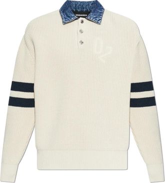 Dsquared2 Polo Sweater - Heren - Ronde hals truien - Beige - 2XL - Denim - Truien & Vesten