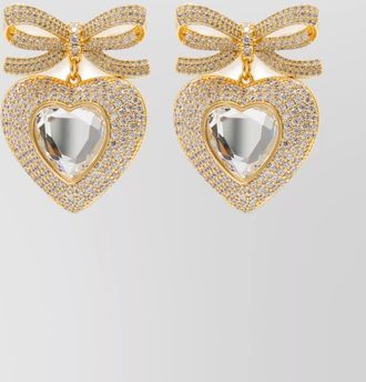 Self Portrait crystal-embellished bow heart earrings