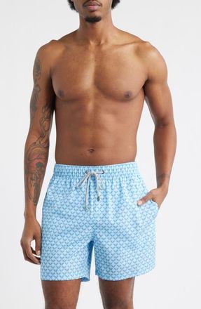 Vintage Summer Swimwear Print Stretch Volley Swim Trunks in Bright Blue at Nordstrom, Size Xx-Large