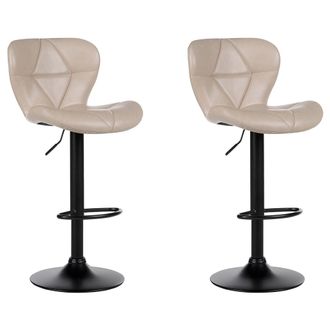 Beliani Beliani - Conjunto De 2 Sillas De Bar Cocina Modernos De Altura Ajustable Tapizado Piel Sint&eacute;tica Beige Claro Valetta Ii