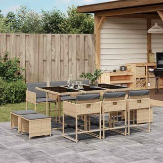 vidaXL Set Comedor De Jard&iacute;n 11 Pzas Con Cojines Rat&aacute;n Sint&eacute;tico Beige Vidaxl