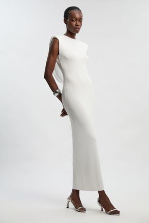 Karen Millen Womens Petite Viscose Blend Slinky Drape Plunge Back Knit Maxi Dress - White - Size X-Small