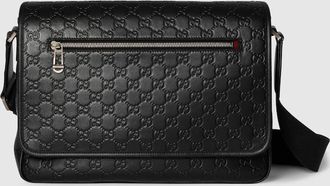 Gucci GG Emblem Medium Crossbody Bag, Black, Leather