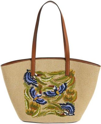 Farm Rio Large Embroidered Raffia Basket Tote in Sunny Paradise Embroidery at Nordstrom